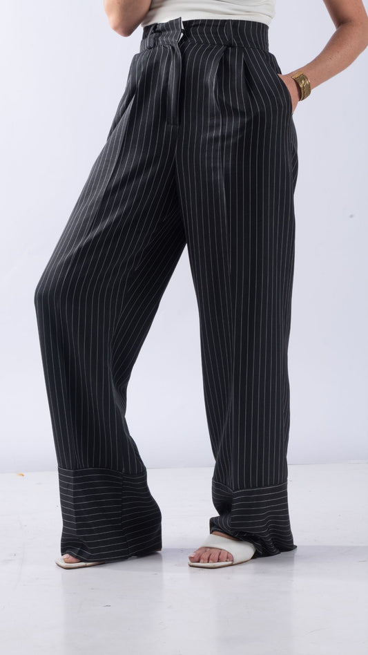 pantalon noir rayé