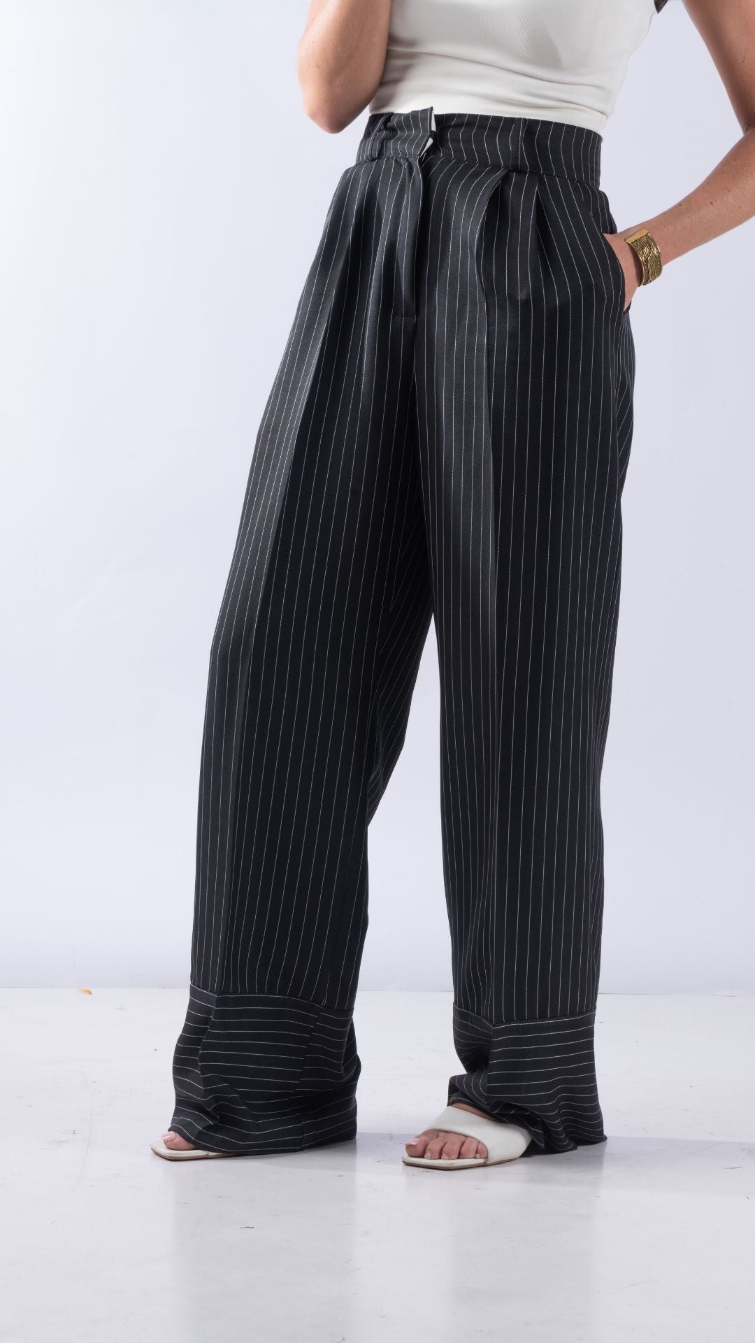 pantalon noir rayé