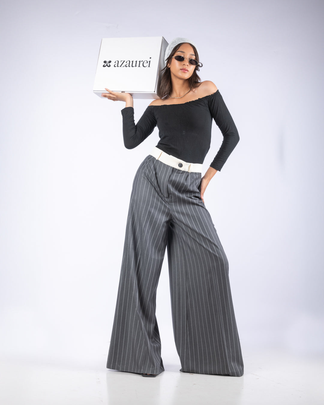 pantalon palazzo fluide rayé