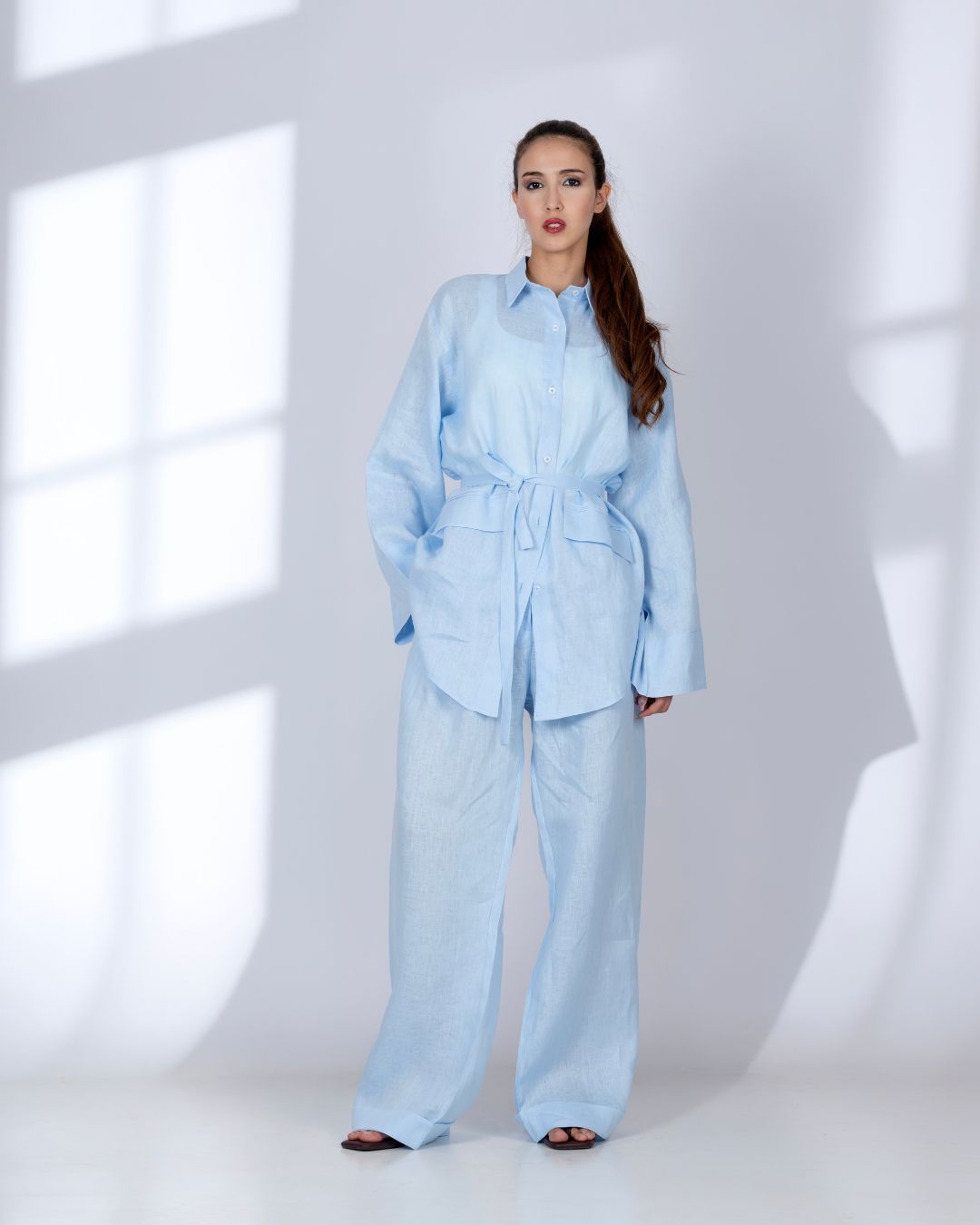 ensemble en lin bleu