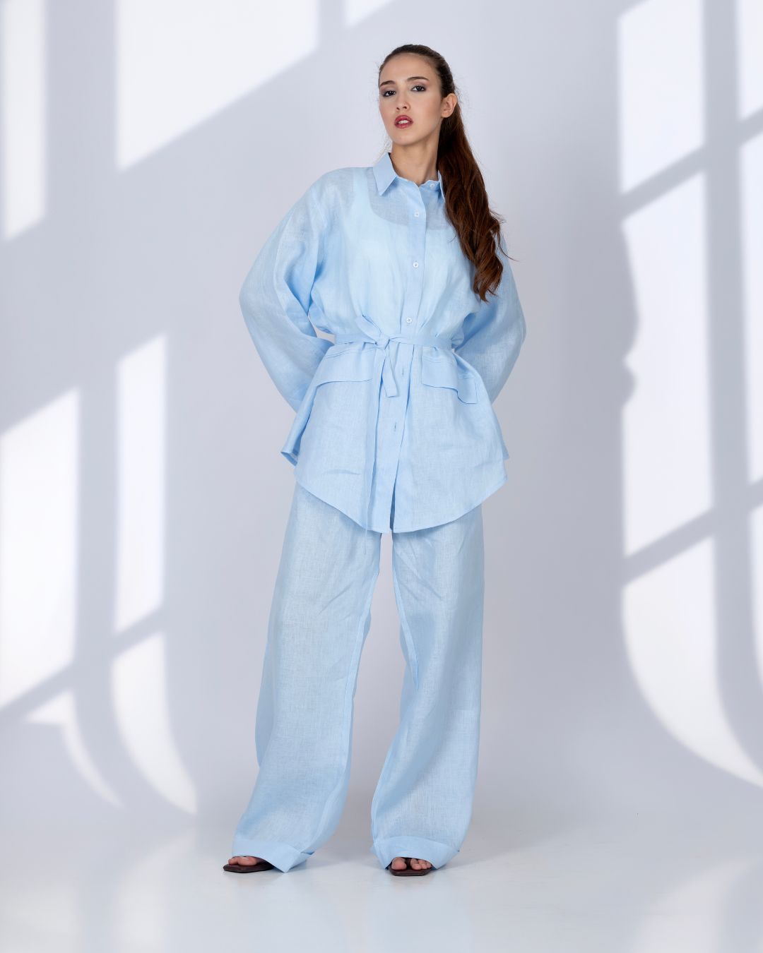 ensemble en lin bleu