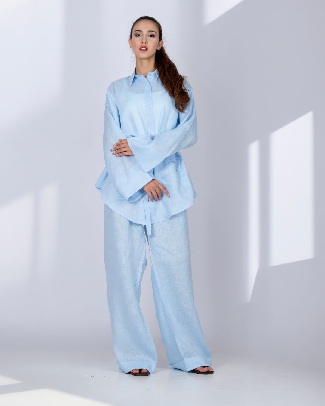 ensemble en lin bleu