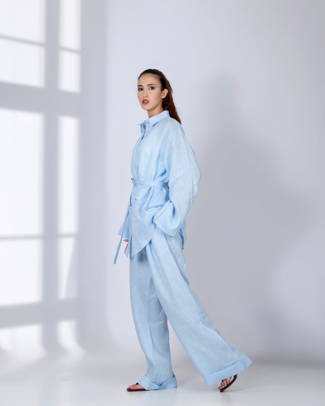 ensemble en lin bleu