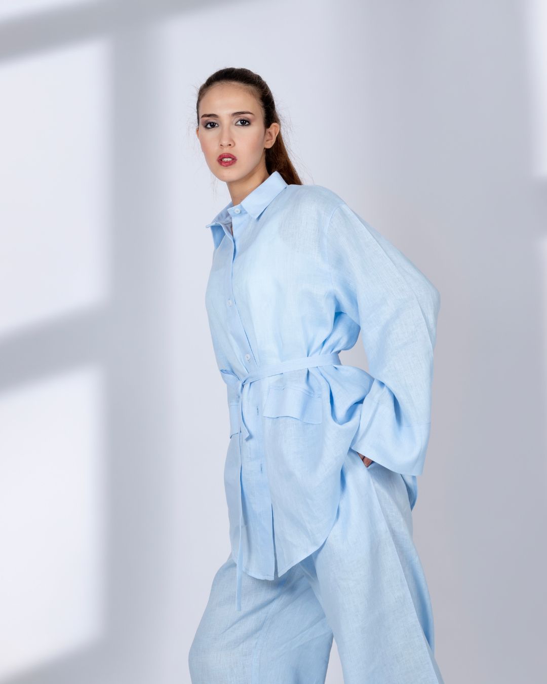 ensemble en lin bleu