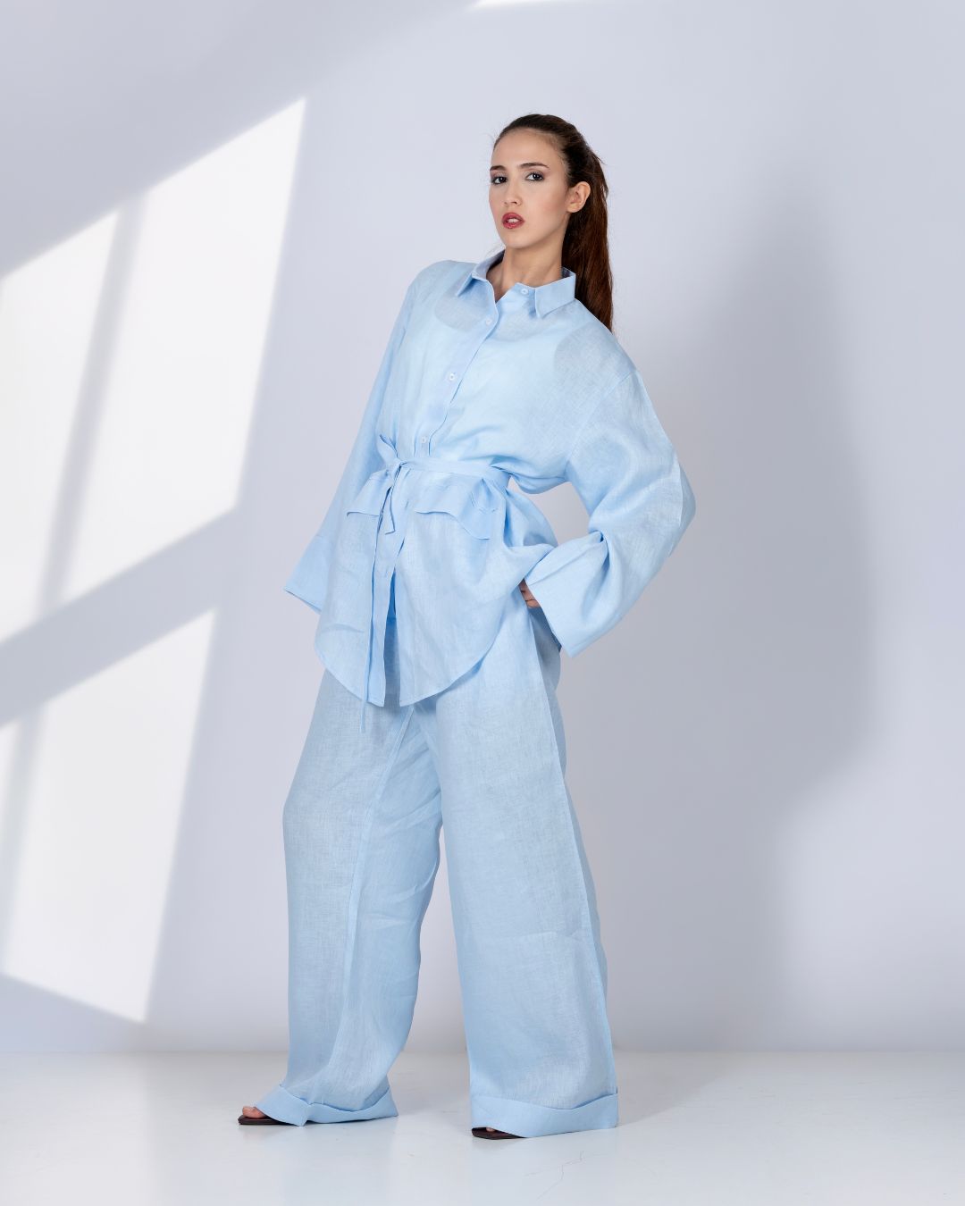 ensemble en lin bleu