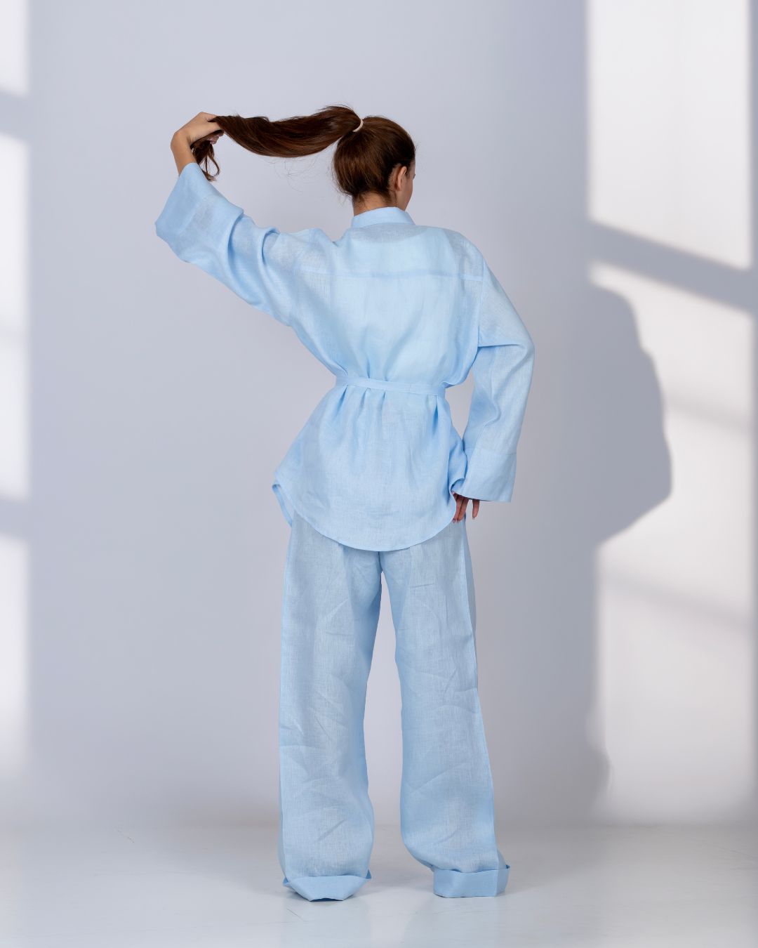 ensemble en lin bleu
